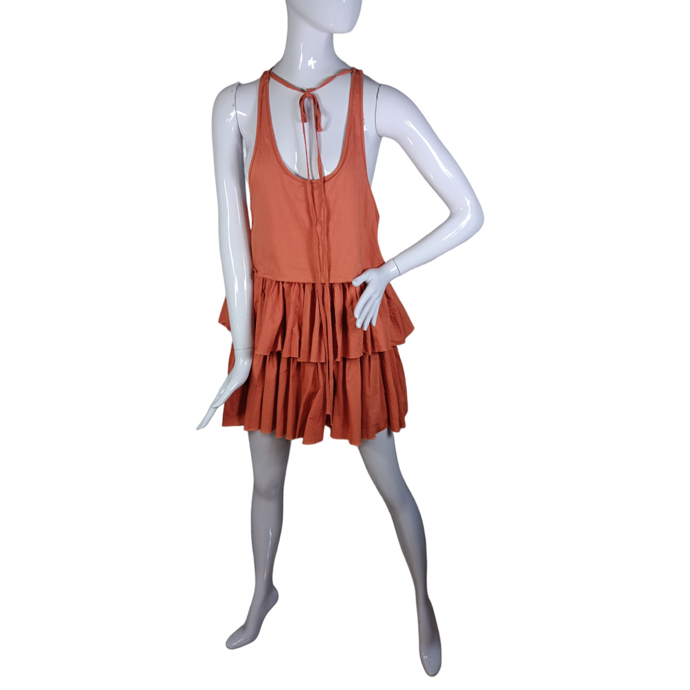 One Teaspoon Mini Dress Size 6 Ruffled Raw Hems Racer Back Rusty Orange - Picture 2 of 12